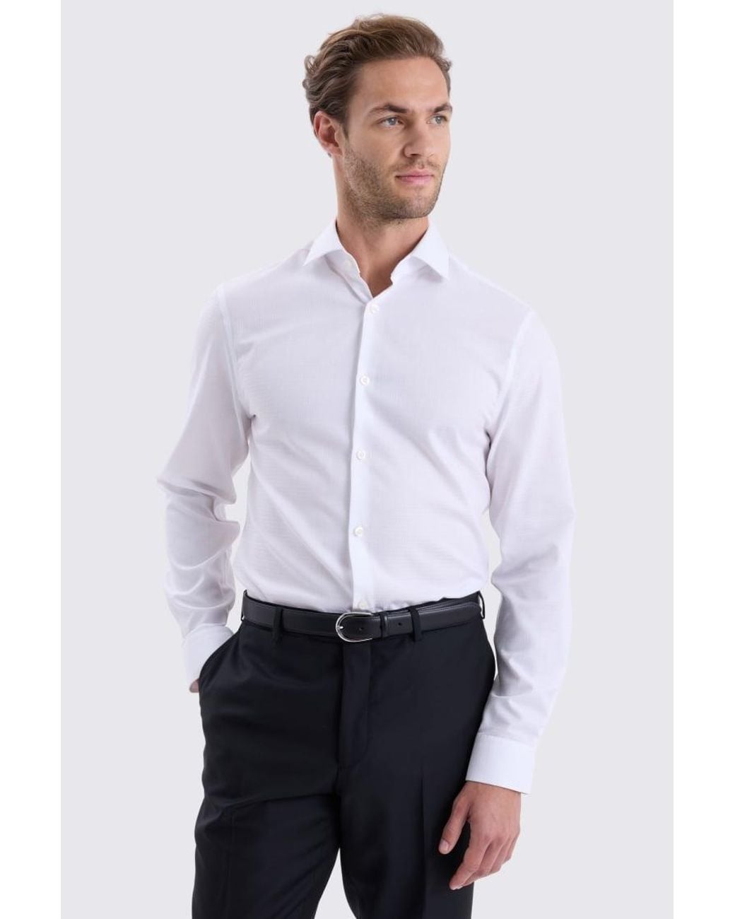 Moss Bros White Slim Fit Puppytooth Shirt for men