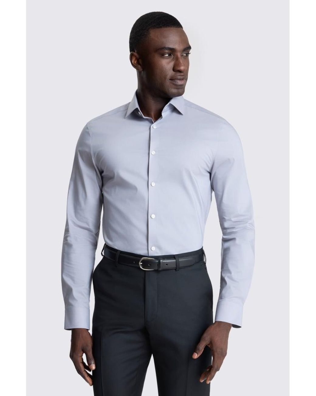 Moss Bros Gray Slim Fit Stretch Shirt for men