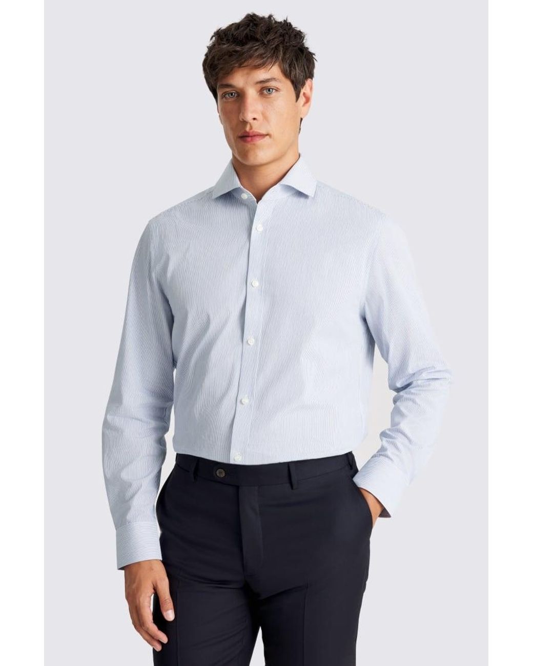 Moss Bros White Tailored Fit Narrow Stripe Shirt for men