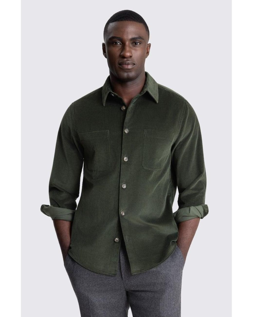 Moss Bros Black Dark Corduroy Overshirt for men