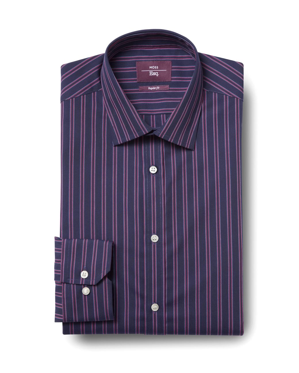 Moss Esq. Cotton Regular Fit Pink Single Cuff Stripe Shirt in Blue for ...