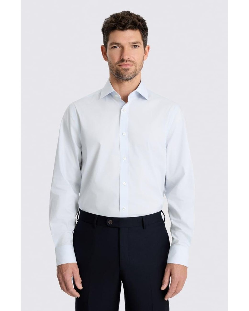 Moss Bros White Regular Fit Light Stretch Shirt for men