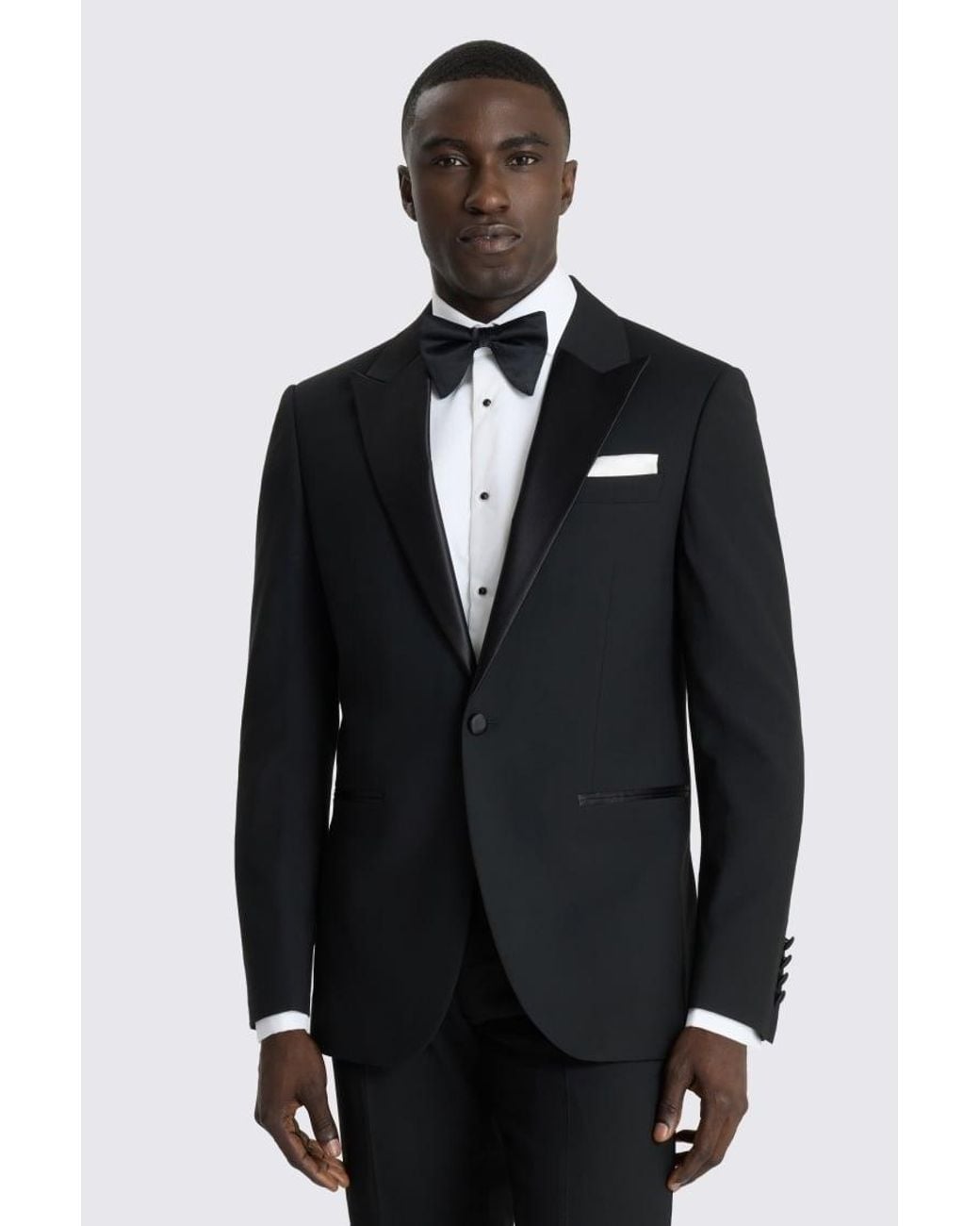 Moss Bros Black Regular Fit Peak Lapel Tuxedo Suit Suit Jacket for men