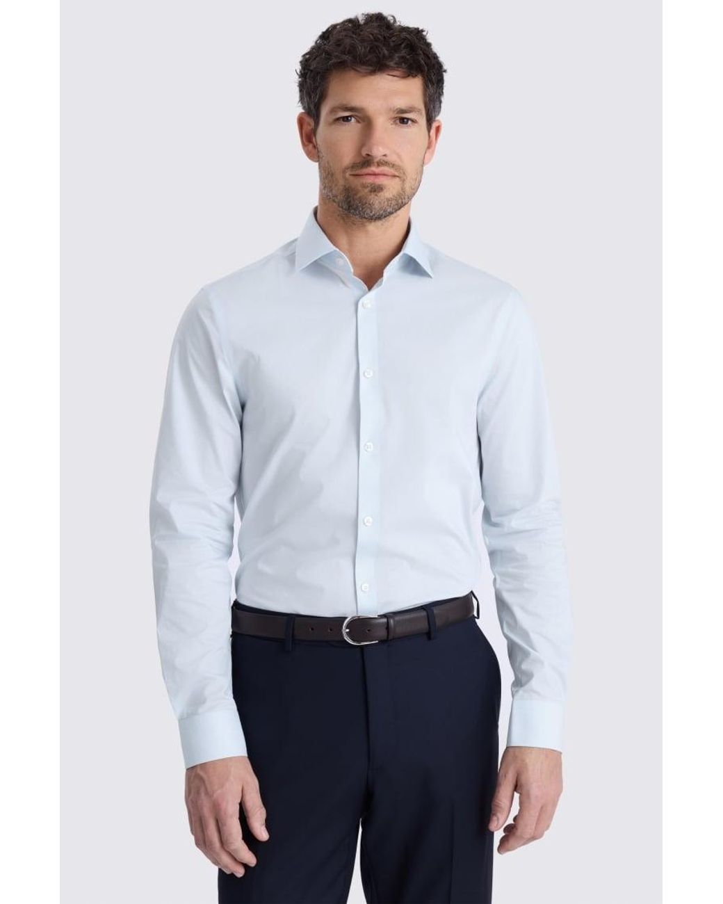 Moss Bros White Slim Fit Light Stretch Shirt for men