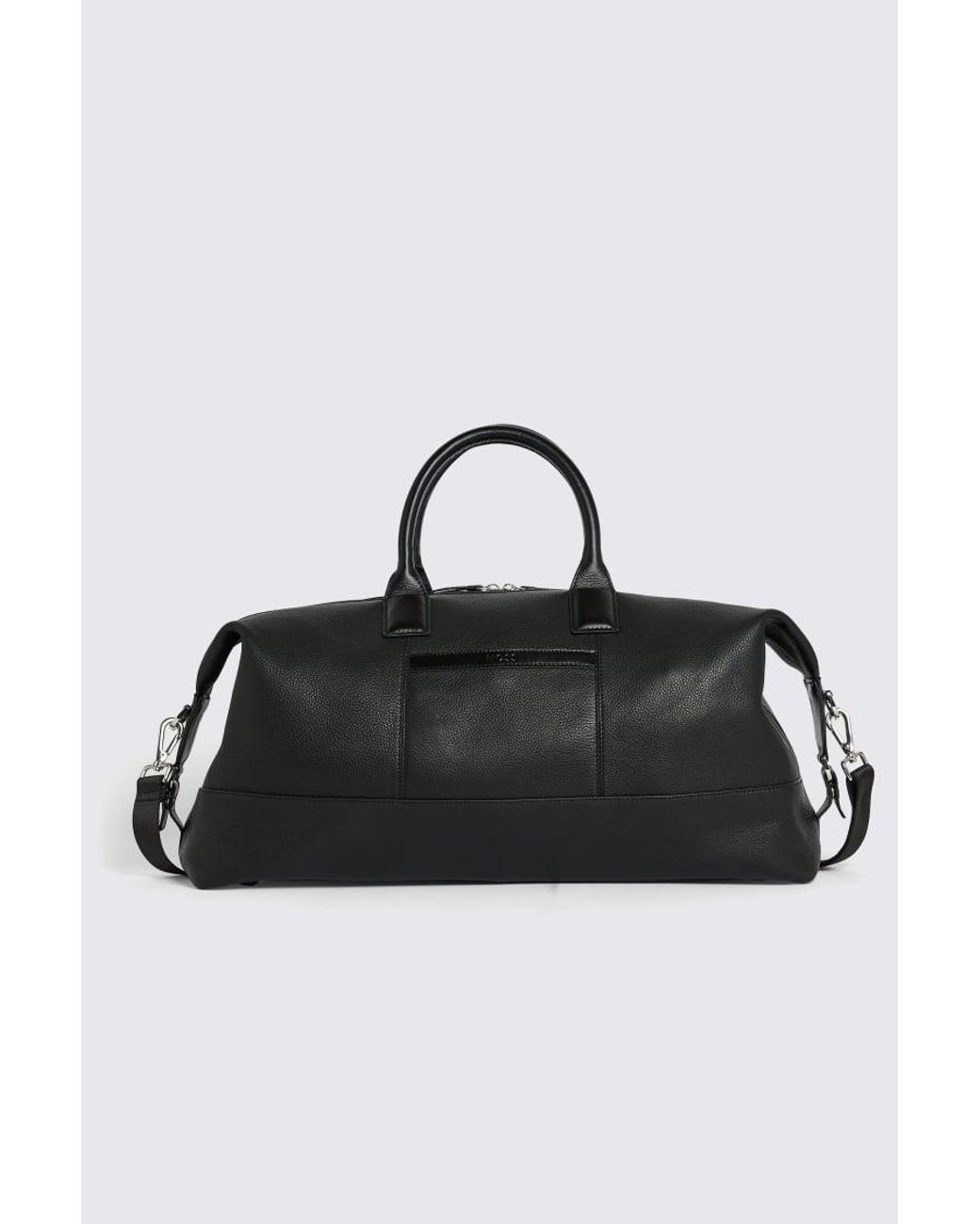 Moss Bros Black Grained Leather Holdall for men