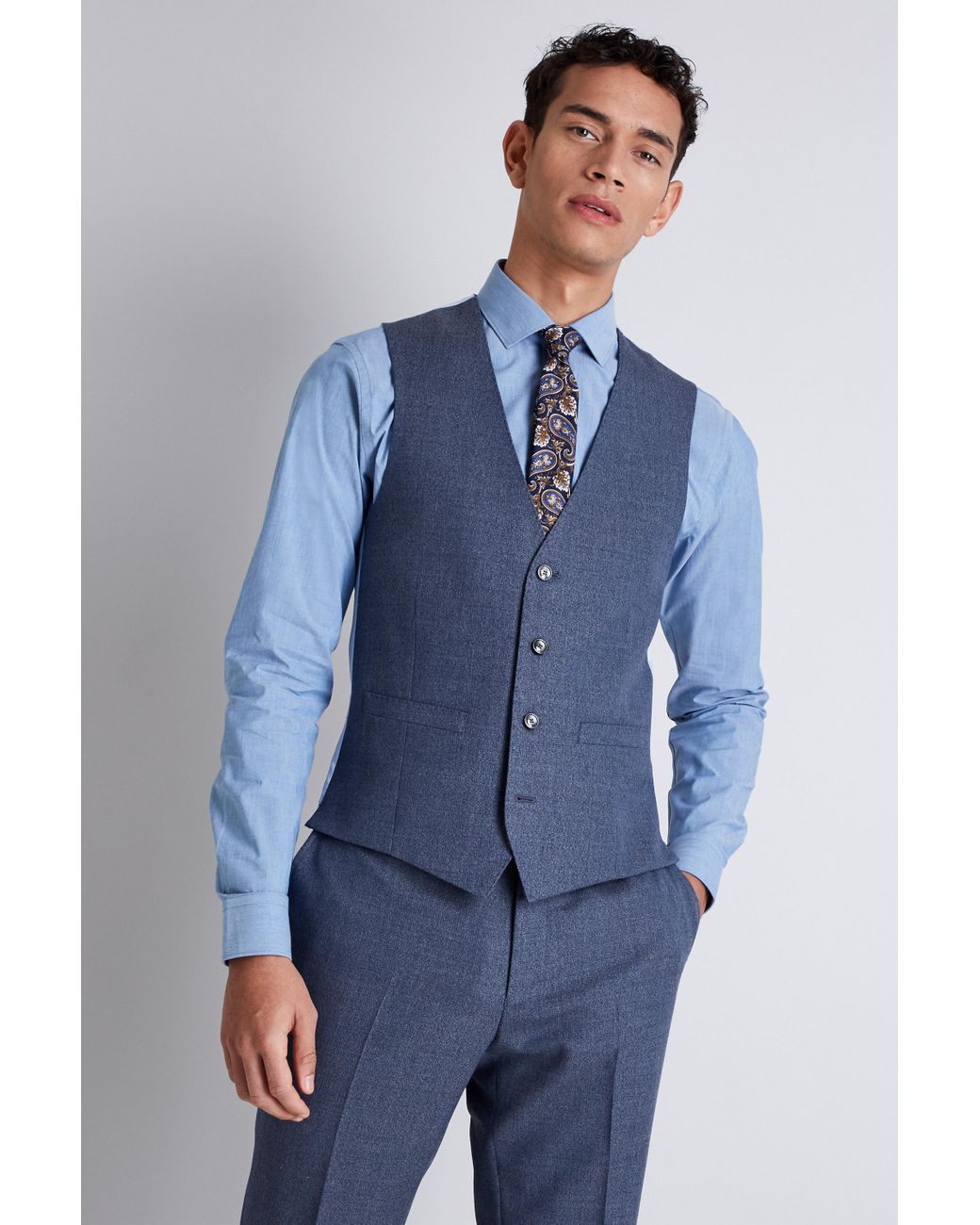 French Connection Wool Slim Fit Blue Mist Waistcoat for Men - Lyst