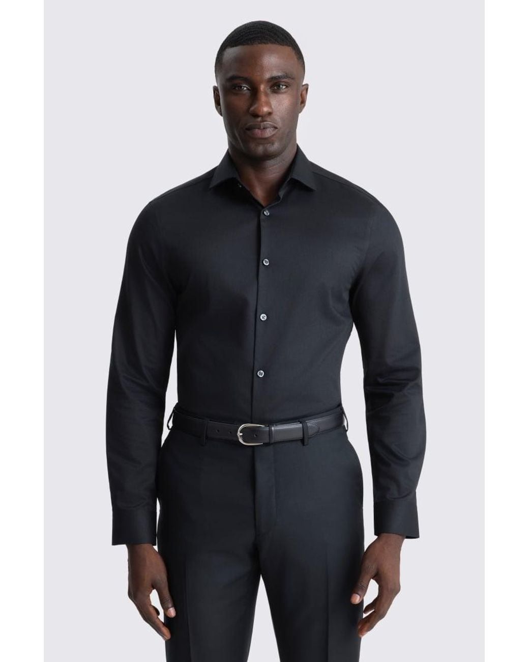Moss Bros Blue Slim Fit Dobby Shirt for men