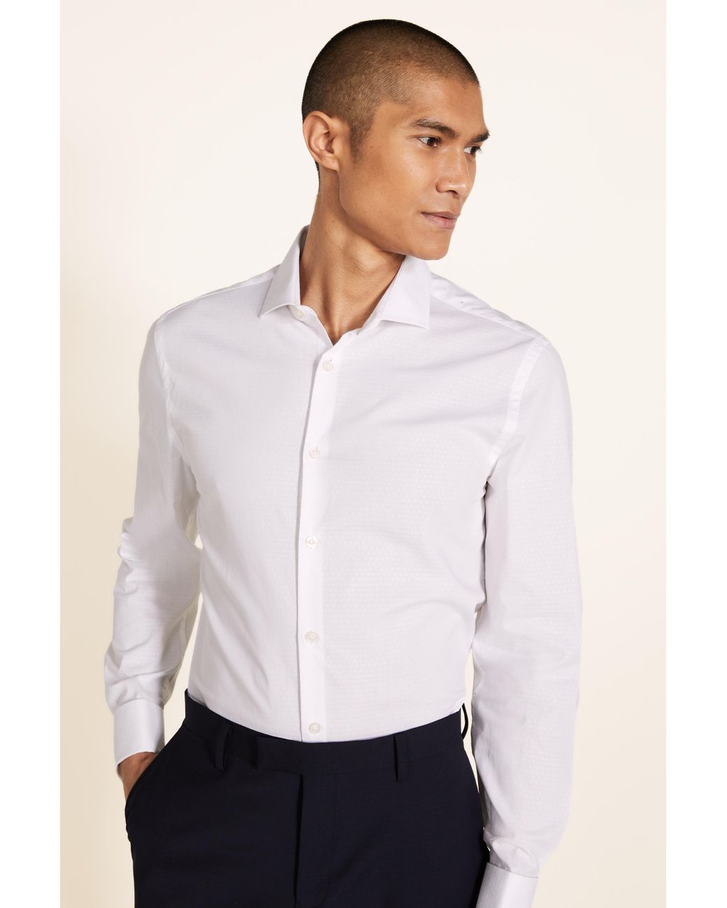 Moss London Cotton Slim Fit White Dobby 