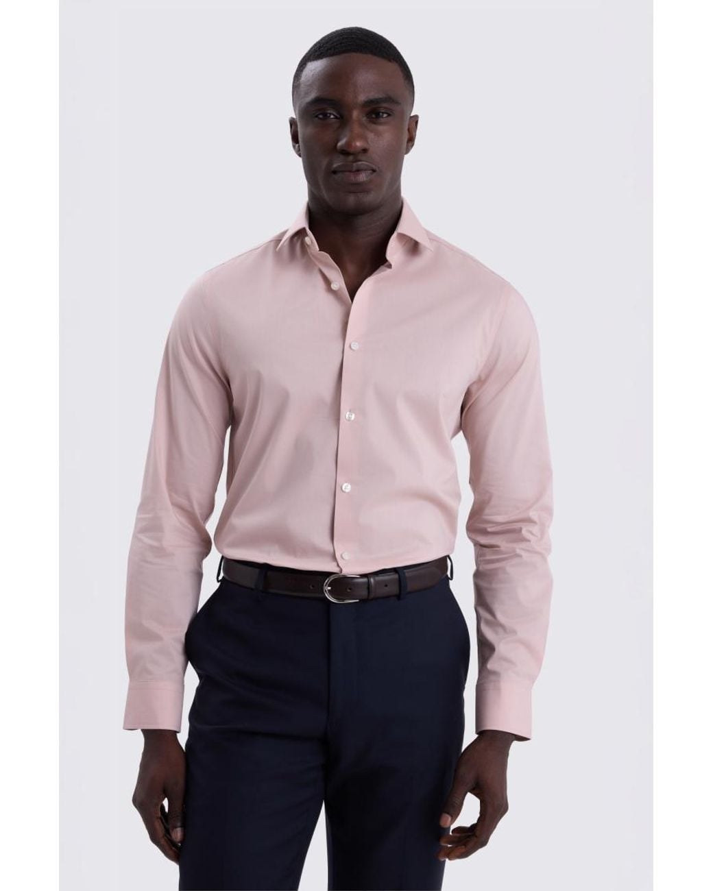 Moss Bros Pink Slim Fit Dusky Stretch Shirt for men