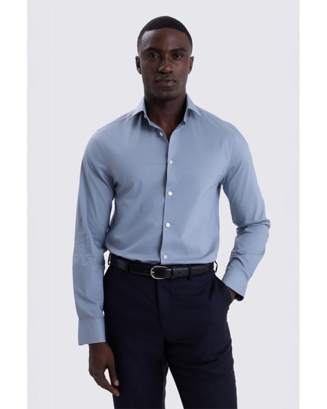 Moss Bros Blue Slim Fit Stretch Shirt for men