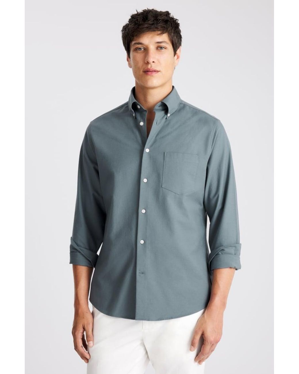 Moss Bros Blue Washed Cotton Oxford Shirt for men