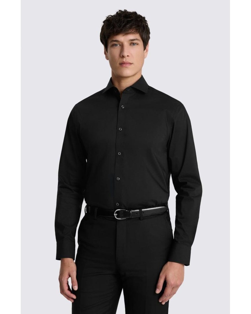 Moss Bros Blue Tailored Fit Stretch Shirt for men