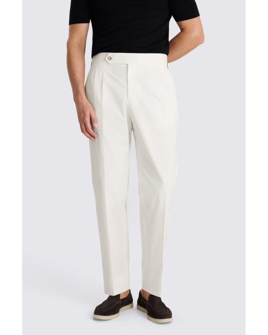 Moss Bros Black Cotton Pleated Trouser for men