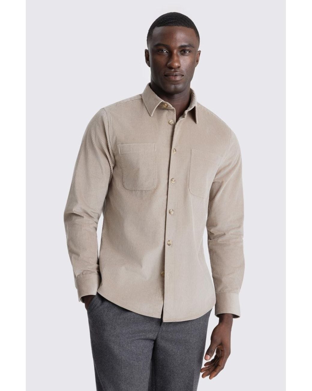 Moss Bros Natural Taupe Corduroy Overshirt for men