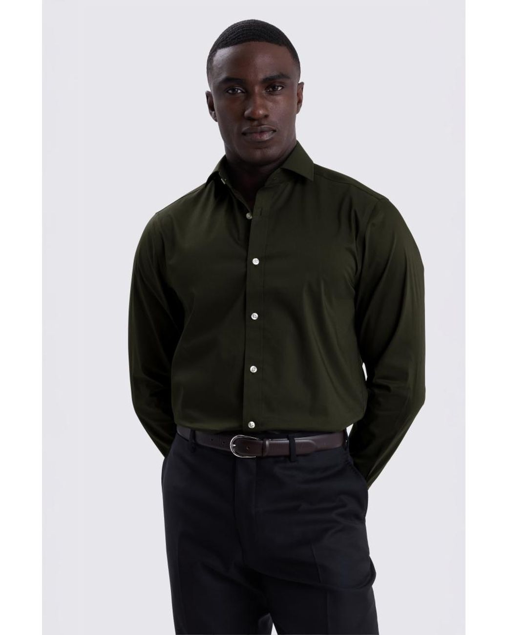 Moss Bros Black Tailored Fit Dark Stretch Shirt for men