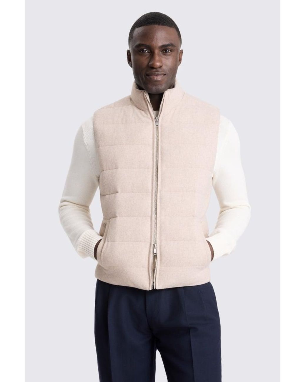 Moss Bros Natural Oatmeal Wool-Blend Gilet for men
