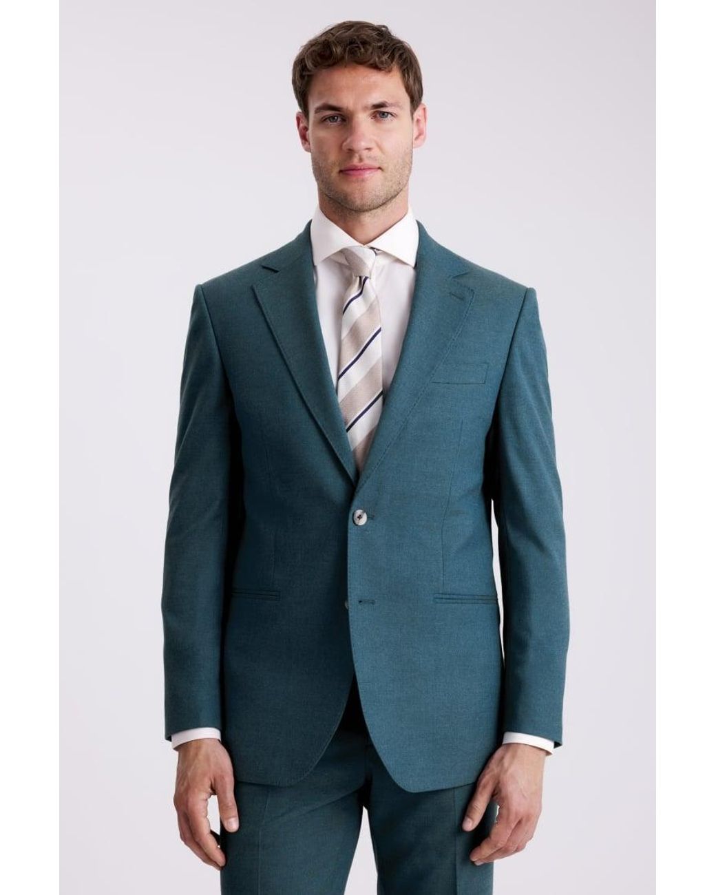 Moss Bros Blue Tailored Fit Flannel Suit Jacket for men