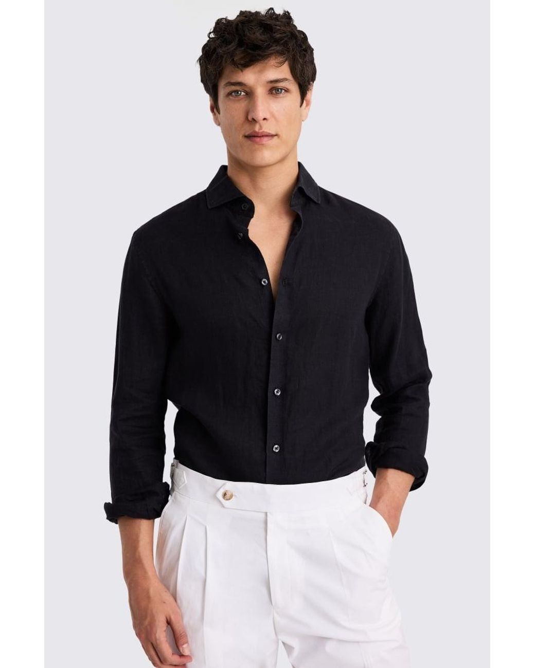 Moss Bros Black Linen Shirt for men