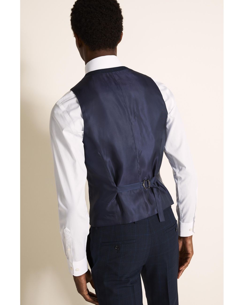 DKNY Wool Slim Fit Blue Check Trousers 