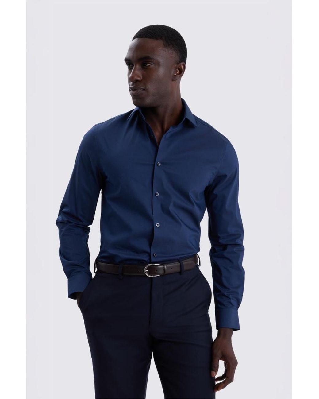 Moss Bros Blue Slim Fit Stretch Shirt for men