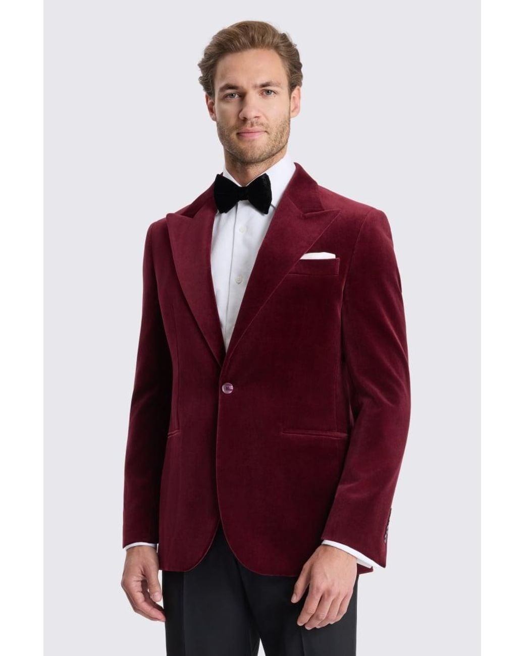 Moss Bros Tailored Fit Burgundy Velvet Jacket for men