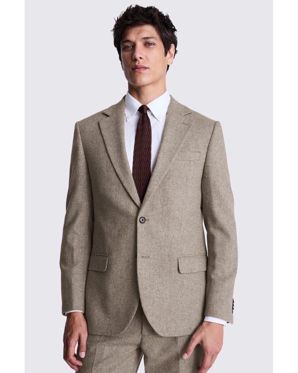 Moss Bros Brown Tailored Fit Stone Donegal Tweed Suit Jacket for men