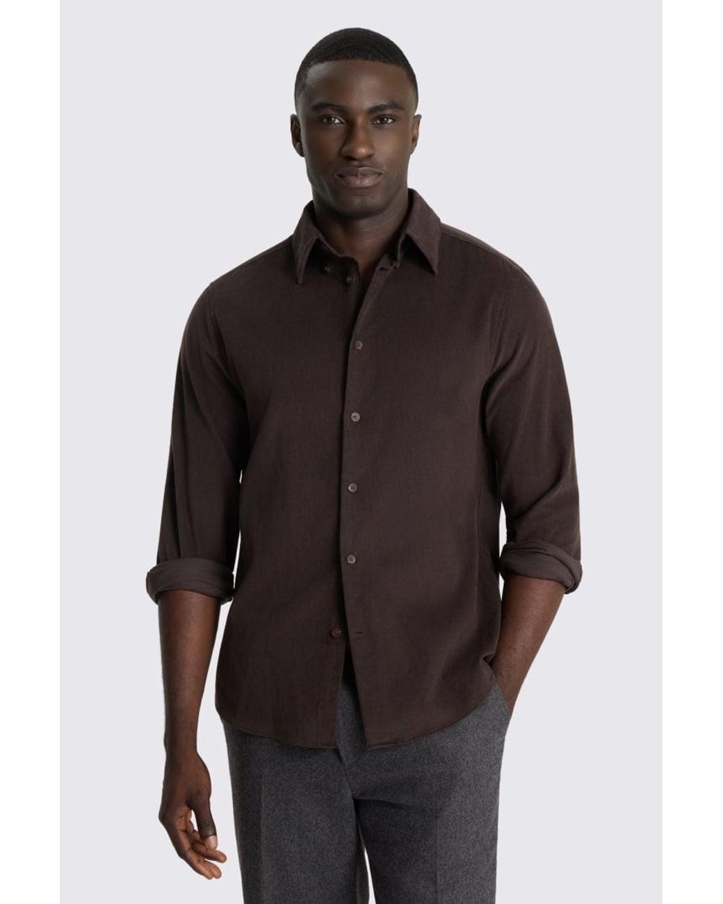Moss Bros Black Dark Button Down Corduroy Shirt for men