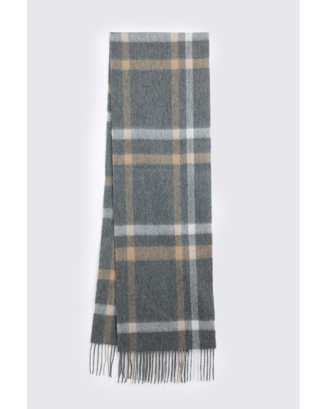 Moss Bros Gray Charcoal Checked Pure Cashmere Scarf for men