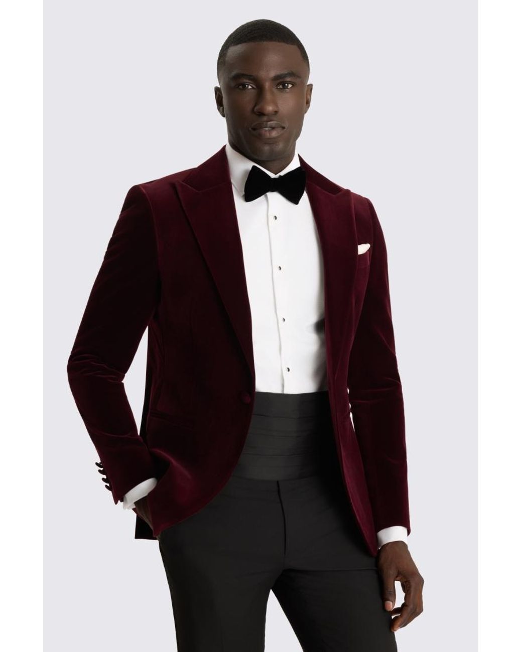 Moss Bros Red Slim Fit Burgundy Velvet Jacket for men