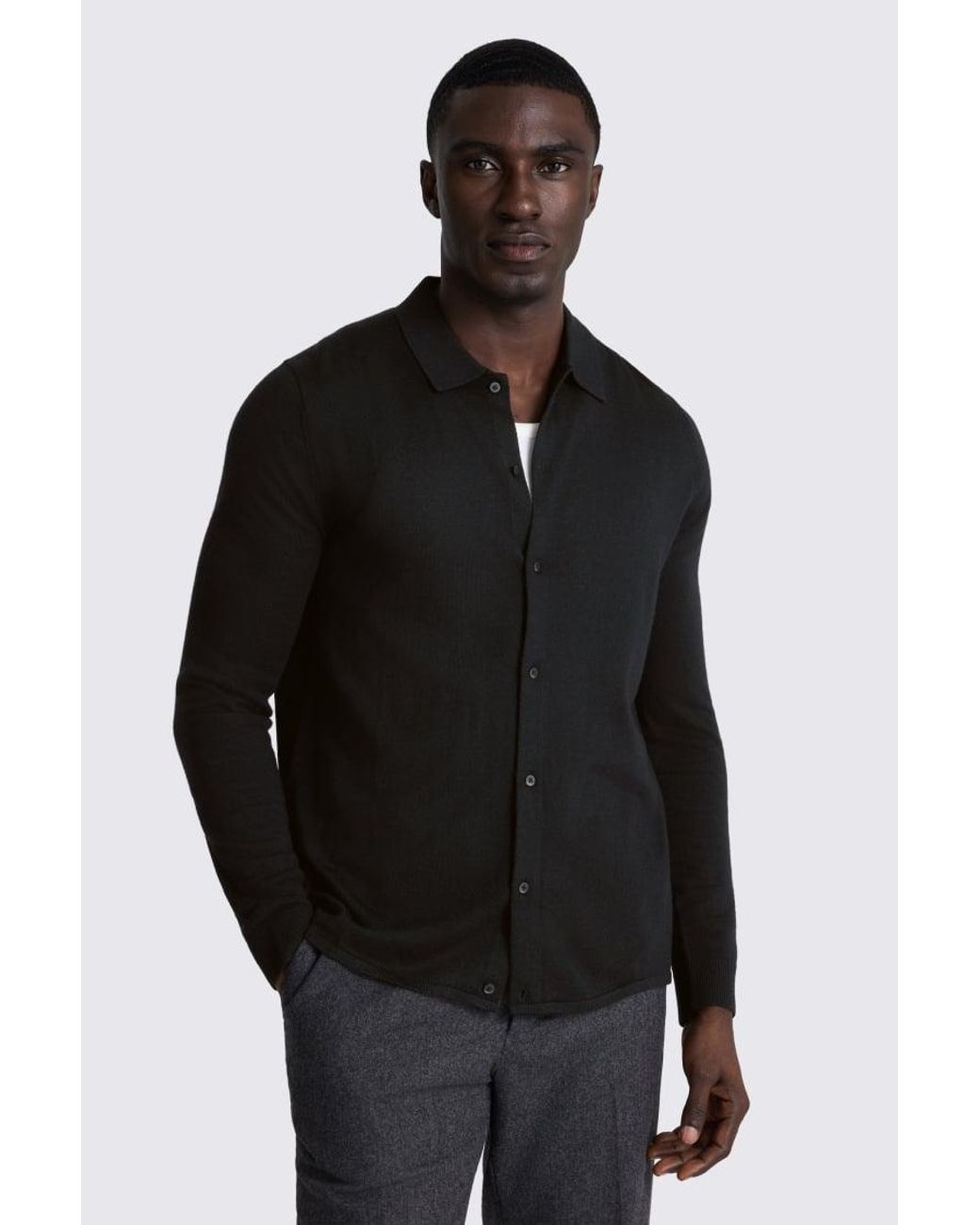 Moss Bros Black Merino Knitted Shirt for men