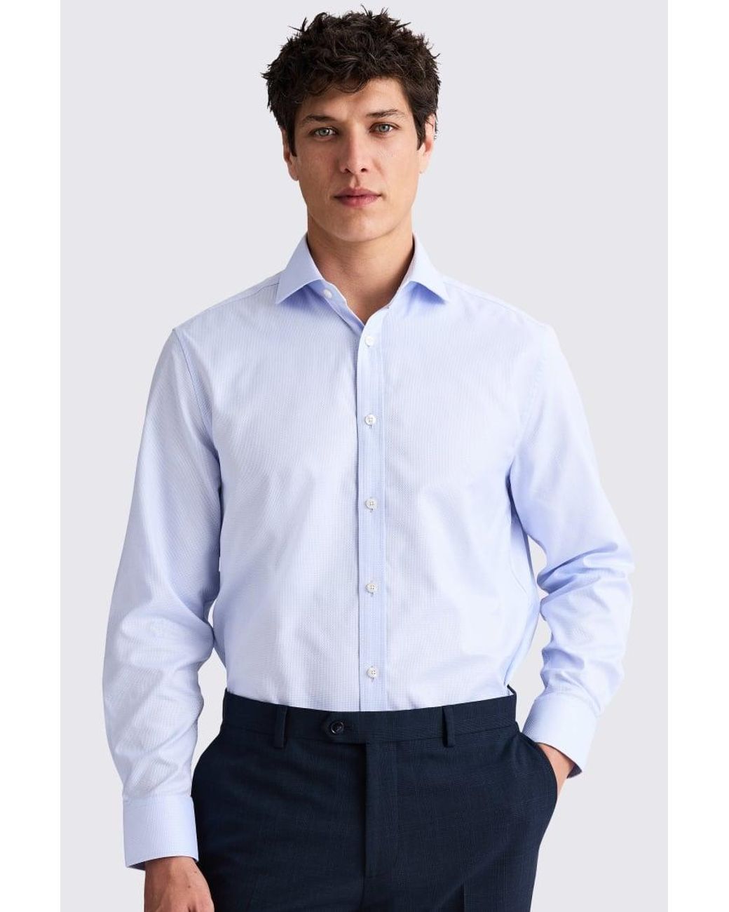 Moss Bros White Regular Fit Sky Dobby Cotton Shirt for men