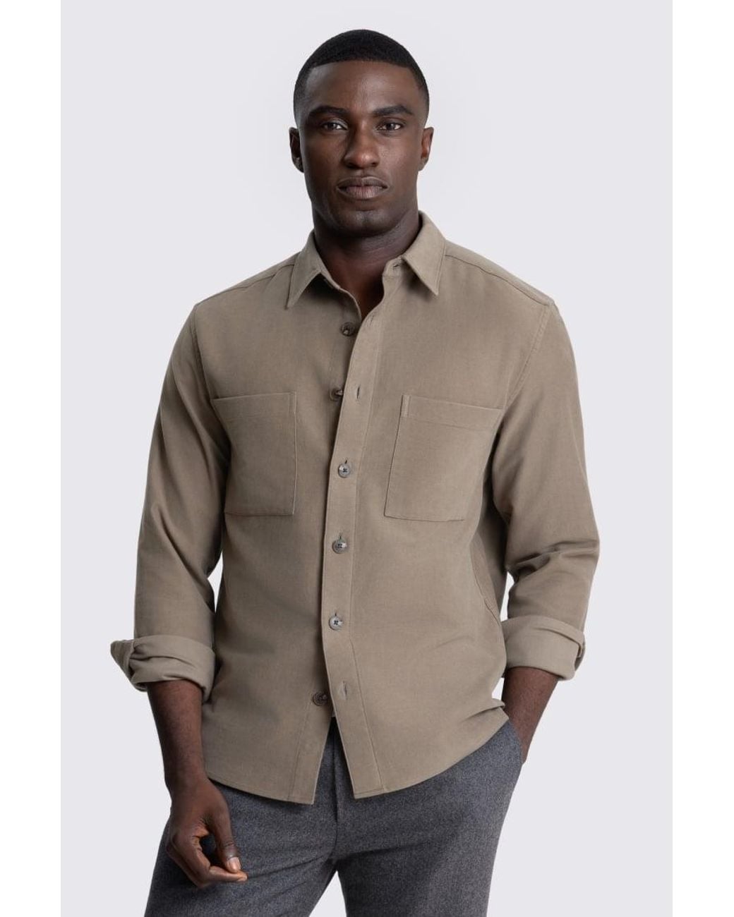 Moss Bros Natural Italian Taupe Moleskin Overshirt for men