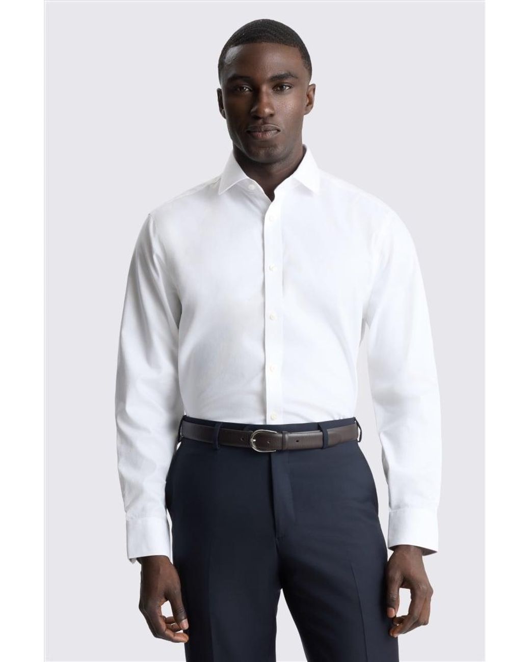 Moss Bros Blue Regular Fit Stretch Shirt for men