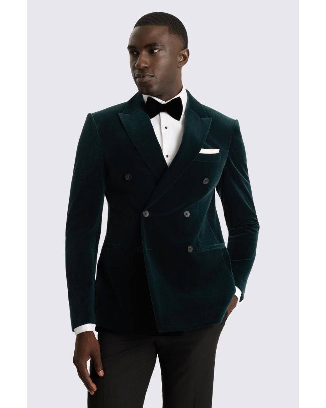 Moss Bros Blue Slim Fit Dark Velvet Suit Jacket for men