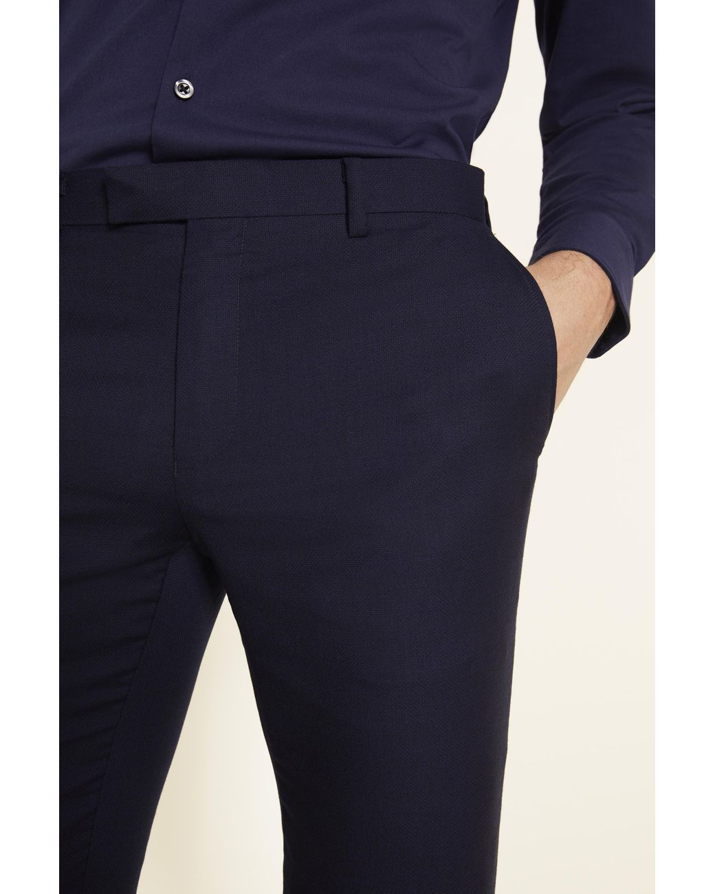 DKNY Wool Slim Fit Navy Panama Trousers 