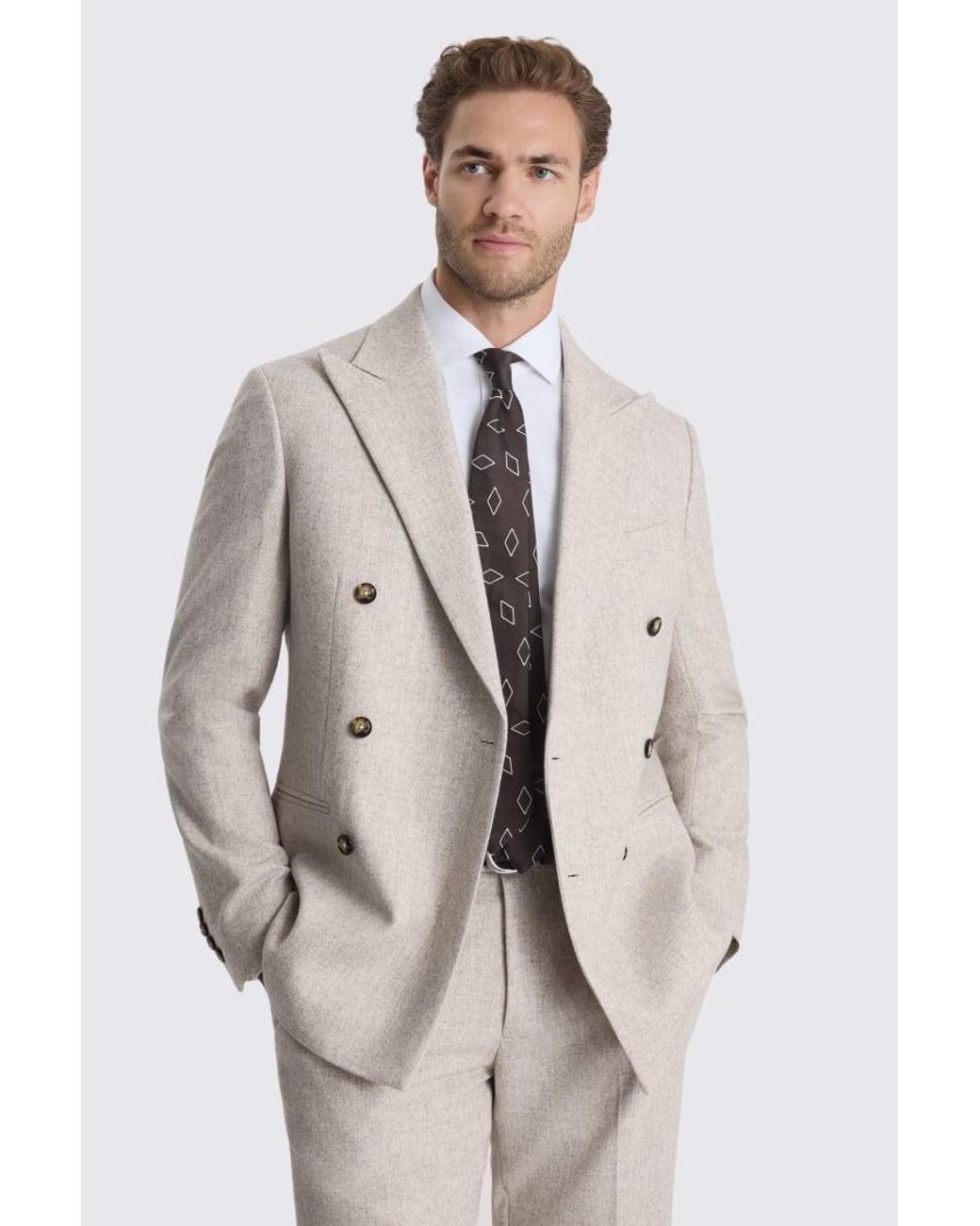 Moss Bros Natural Tailored Fit Stone Suit Suit Jacket for men