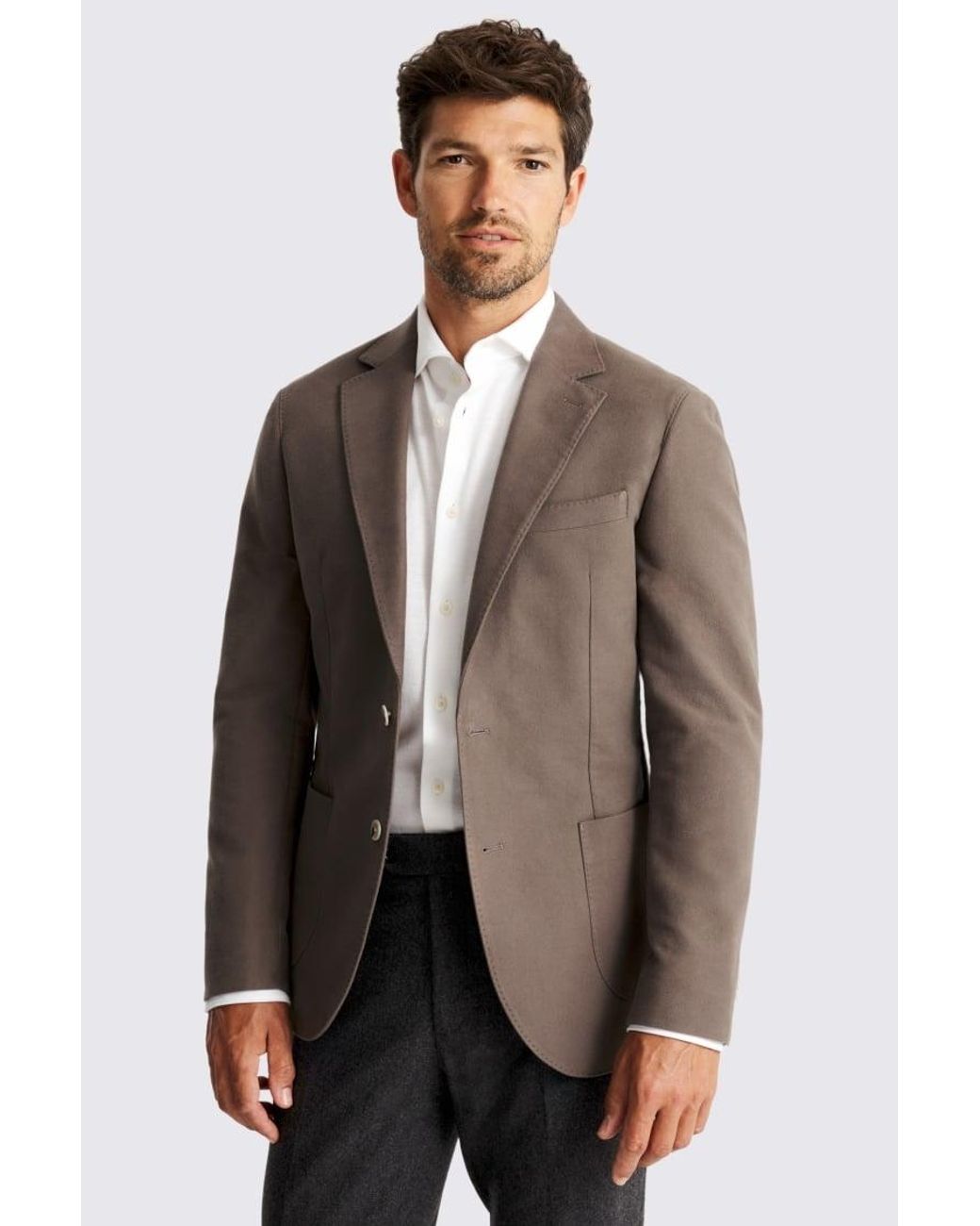 Moss Bros Brown Italian Taupe Moleskin Jacket for men