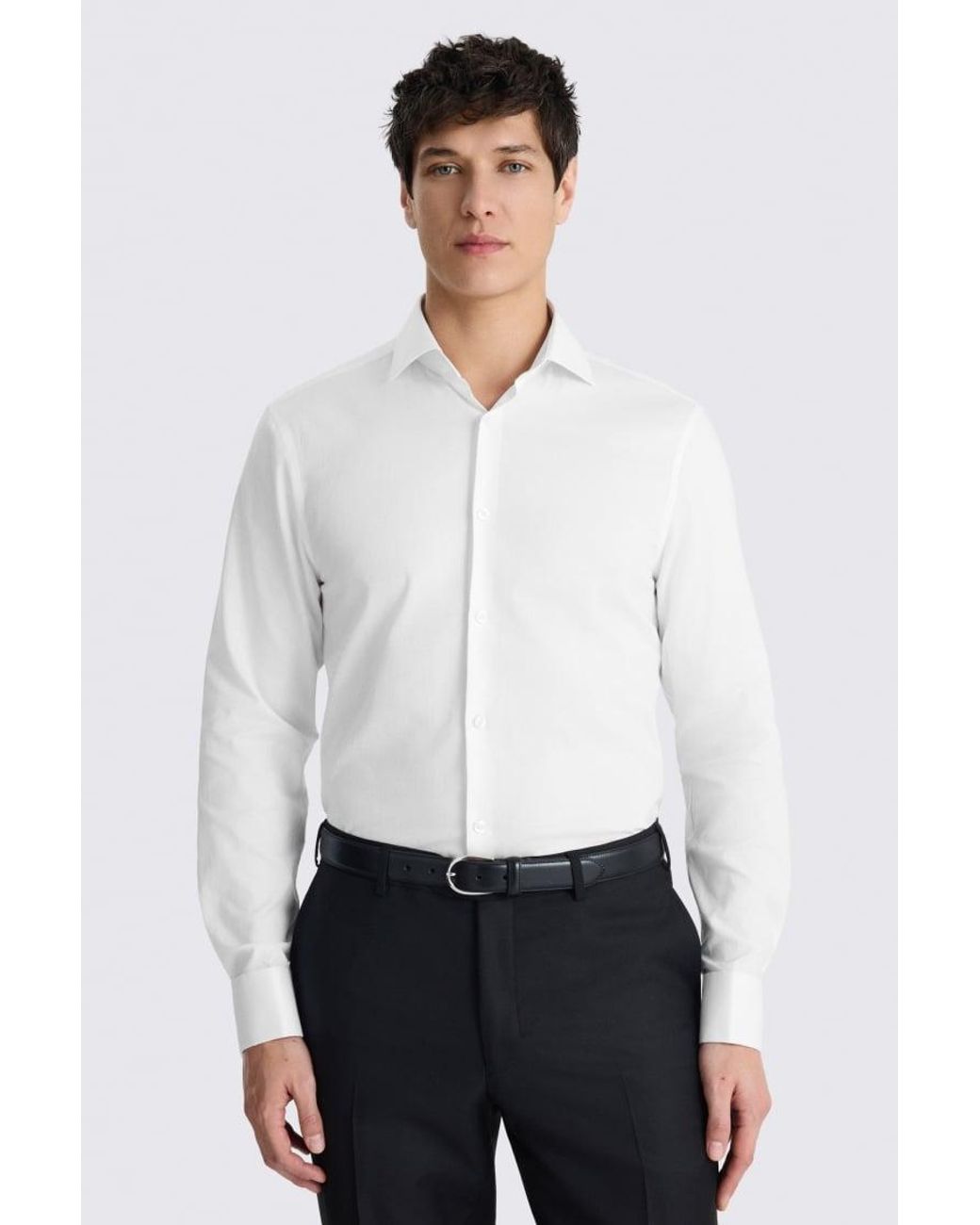 Moss Bros White Slim Fit Textured Shirt for men