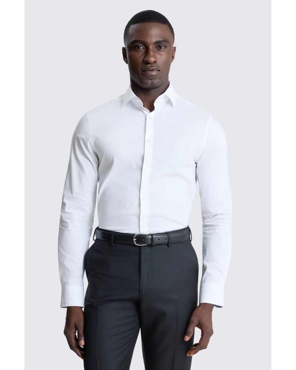 Moss Bros White Slim Fit Stretch Contrast Shirt for men