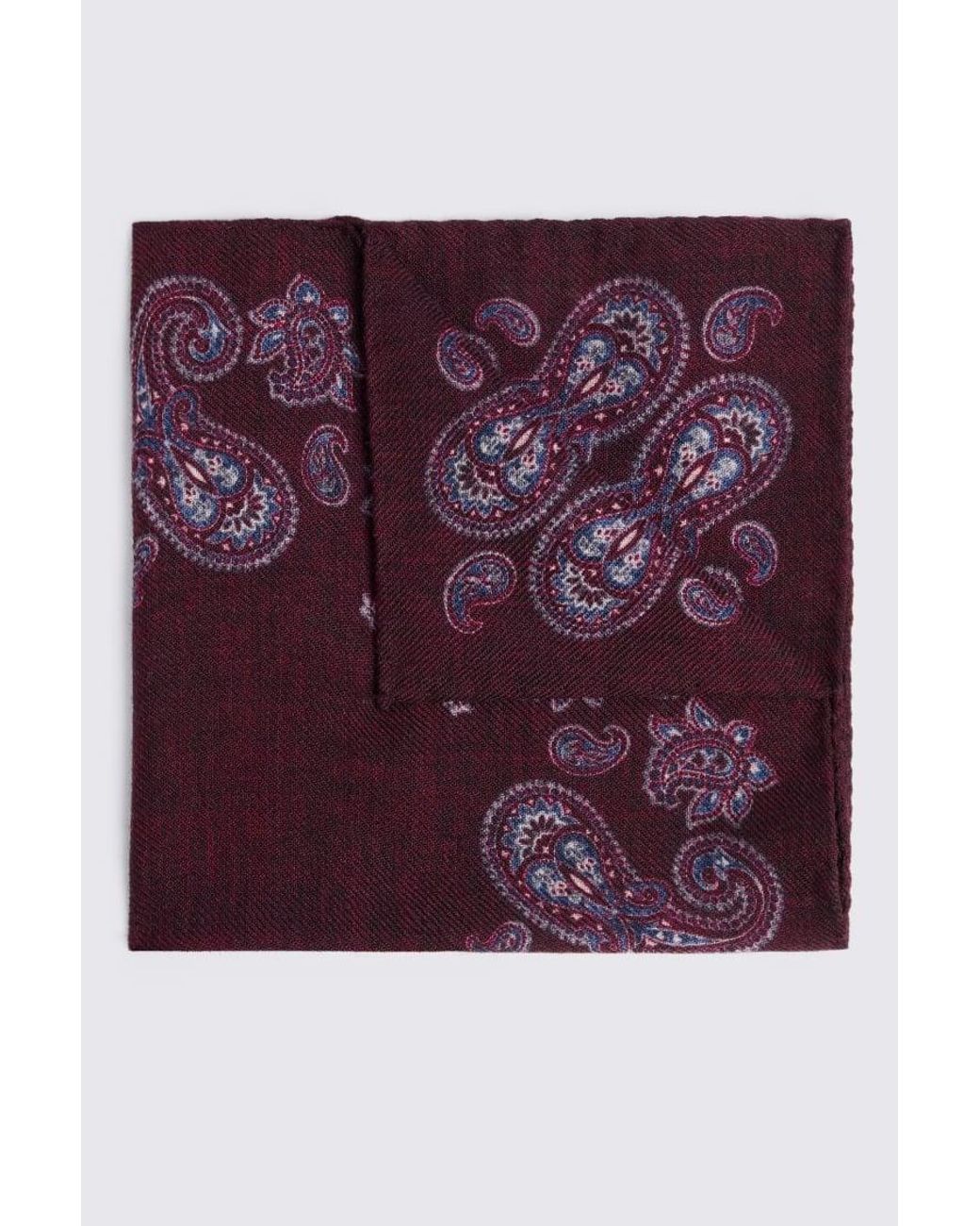 Tessitura bottinelli Purple Italian Burgundy Paisley Wool Pocket Square for men