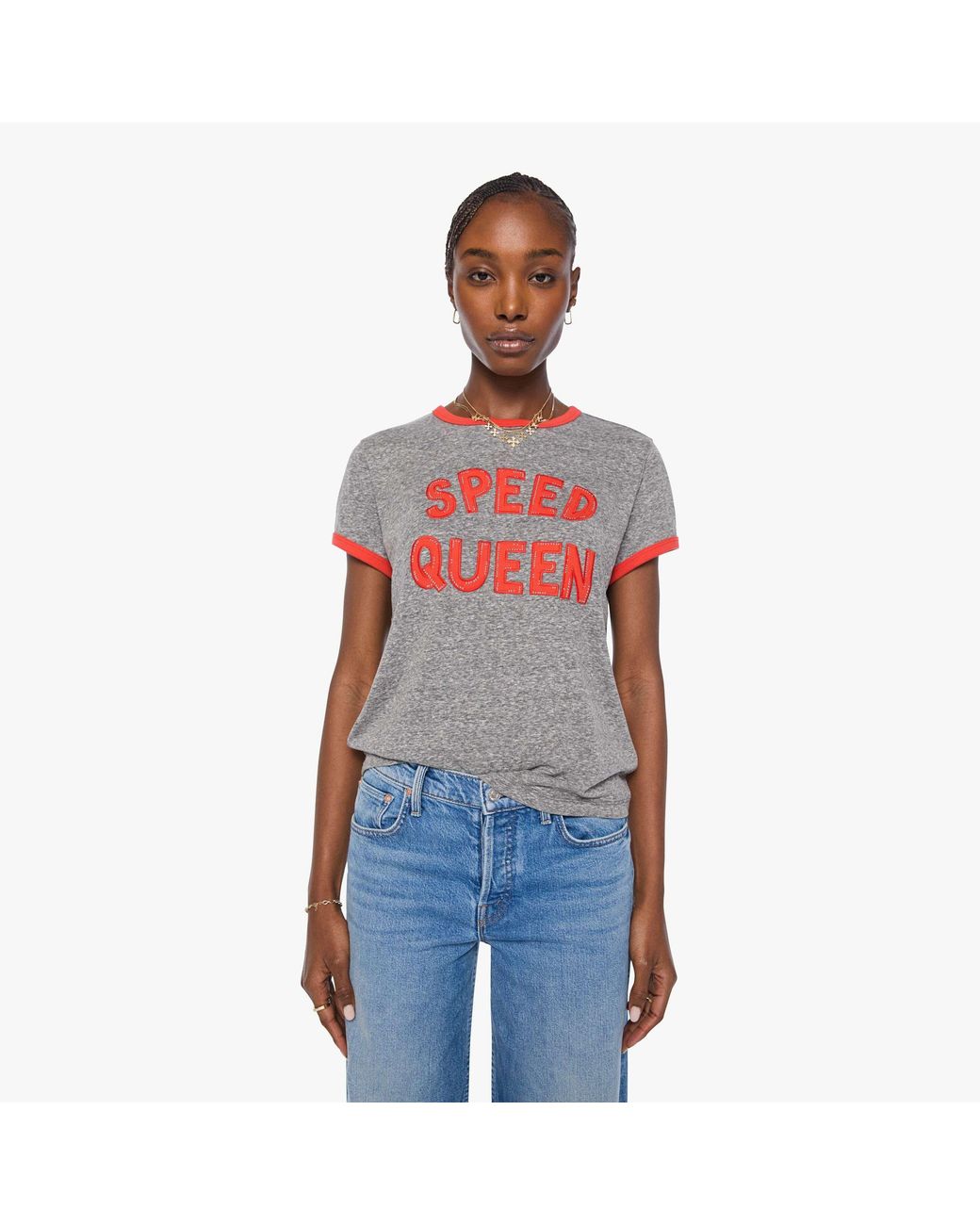 Mother Red The Boxy Goodie Ringer Speed Queen T-Shirt