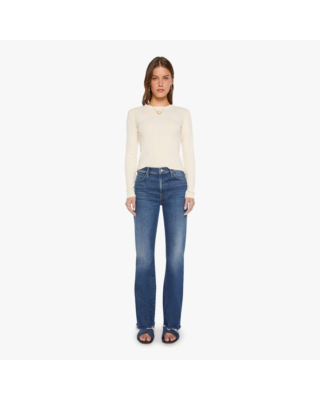 Mother Blue The Kick It Skimp Fray Naughty By Nature Jeans