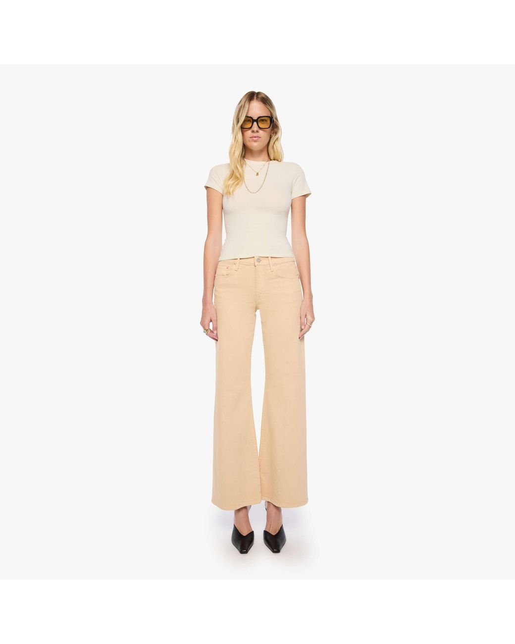 Mother White The Mid Rise Sidestepper Twist Sneak Winter Wheat Jeans