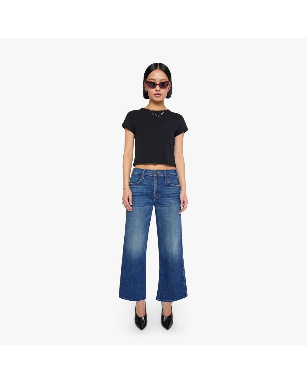Mother Blue Petites The Lil Hustler Roller Double Sneak Wild Goose Chase Jeans