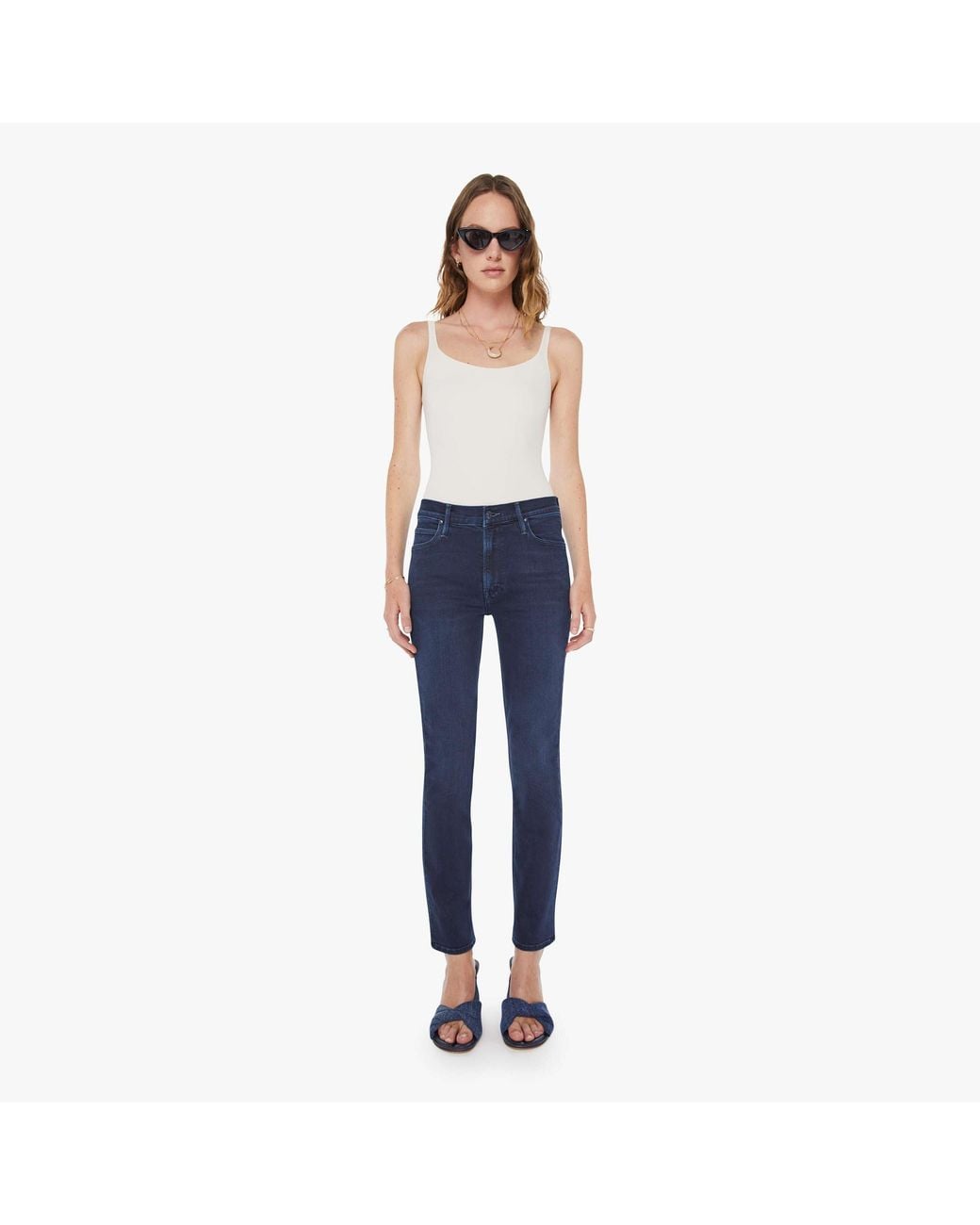 Mother Blue The Mid Rise Dazzler Ankle Chip On My Shoulder Jeans