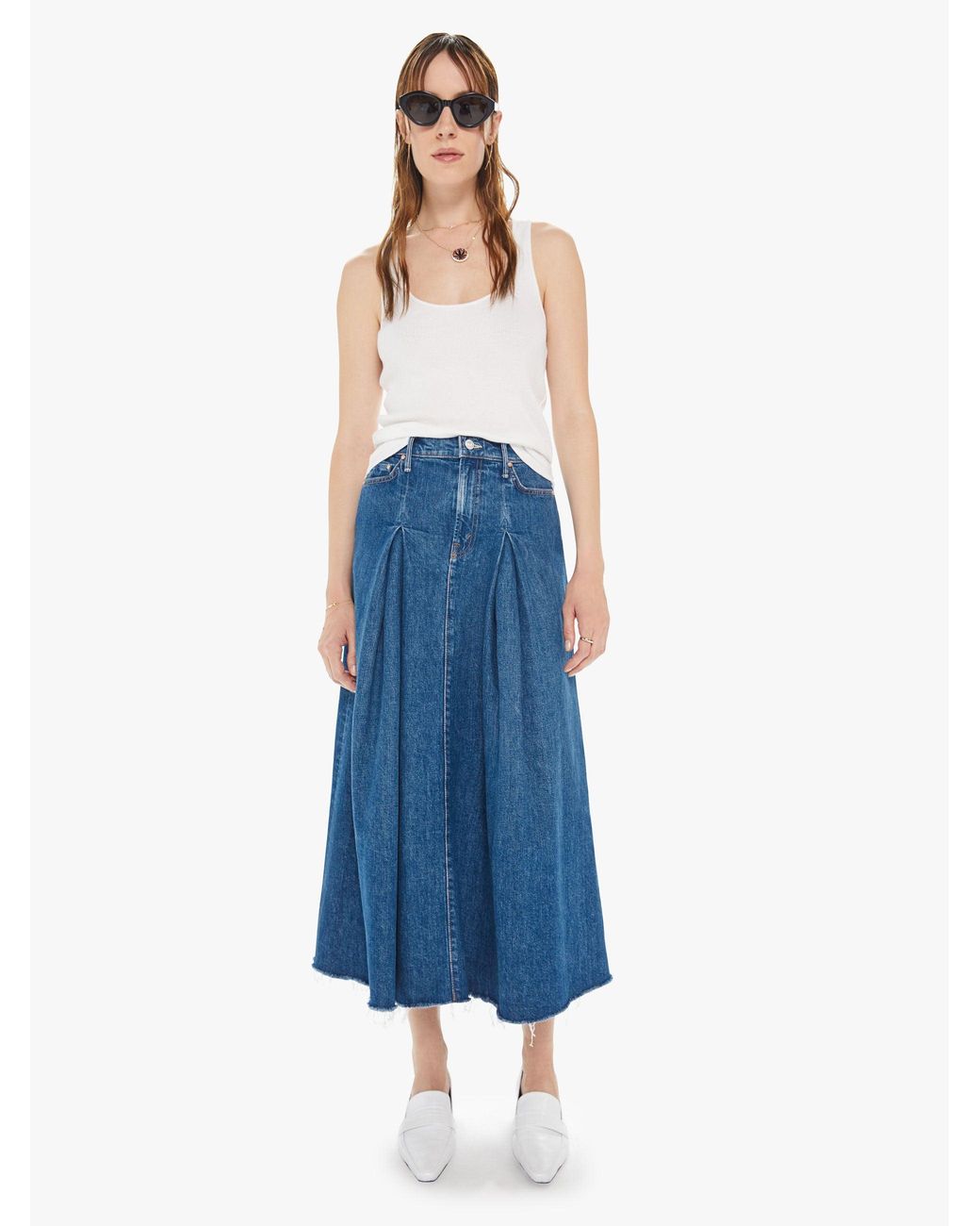 Mother The Pleated Maxi Skirt Fray in Blue | Lyst