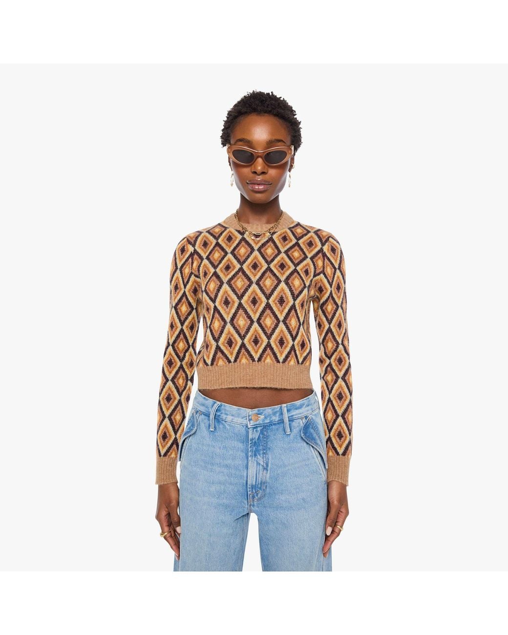 Mother Blue The Crop Jumper Beeswax And Caramel Cafe Shirt