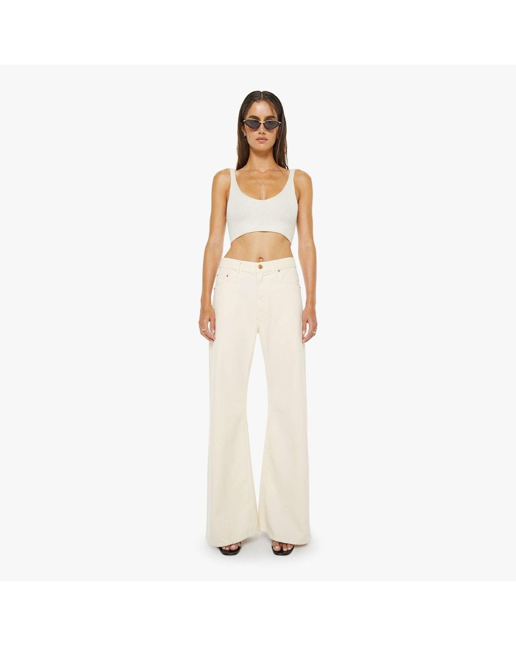 Mother White Snacks! The Lemon Twist Sneak Natural Jeans