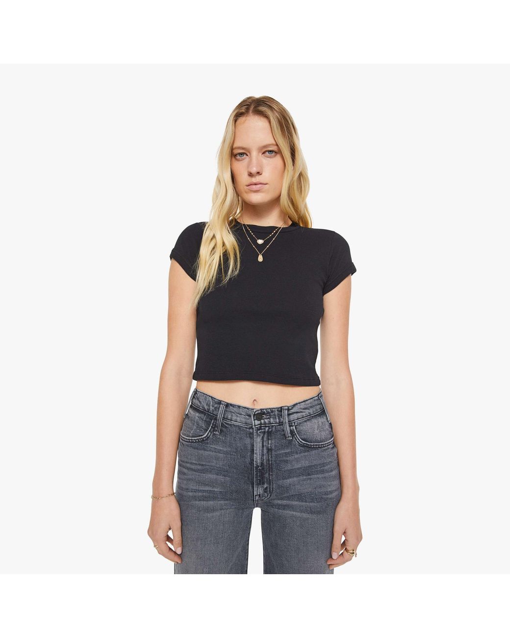 Mother Blue The Itty Bitty Ringer Crop T-Shirt
