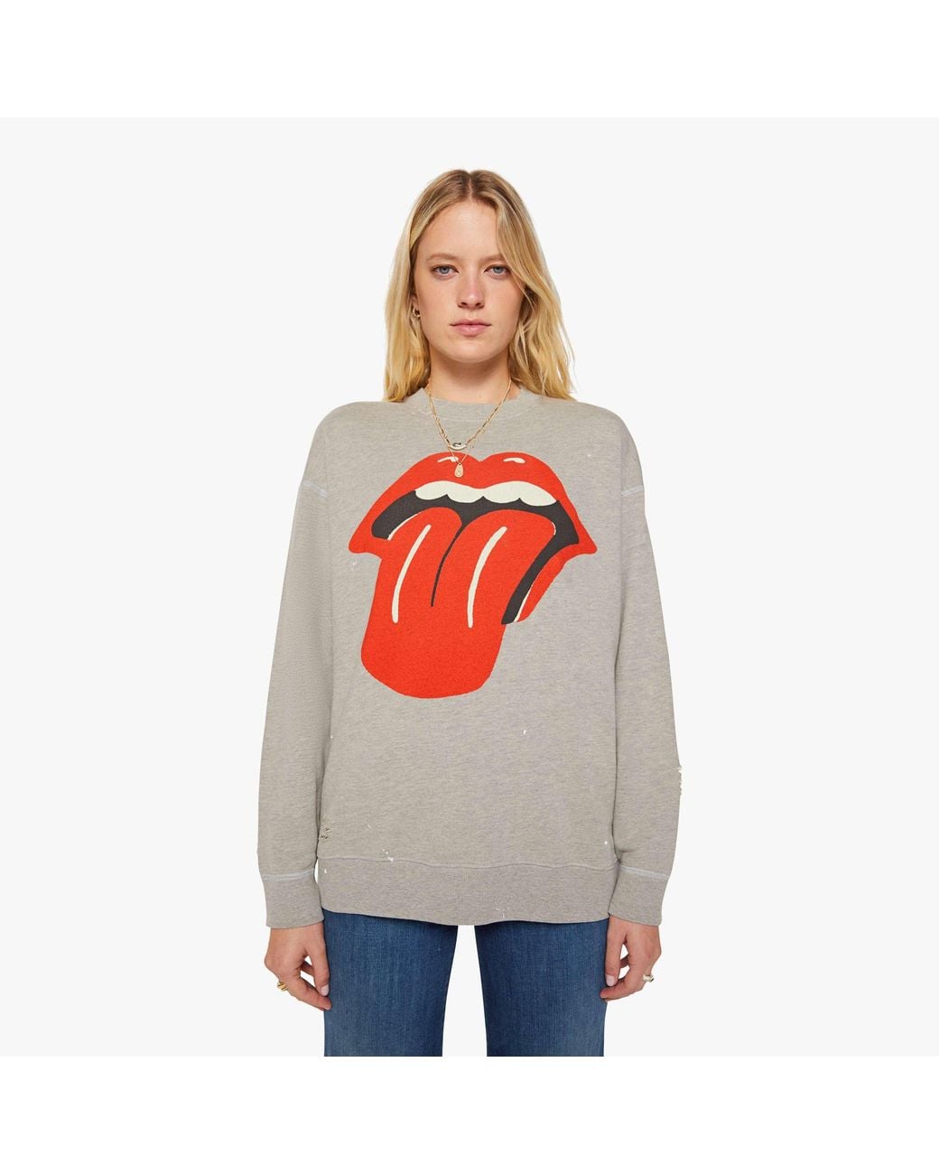 MadeWorn Gray Rolling Stones Destroyed Sweatshirt Heather T-Shirt